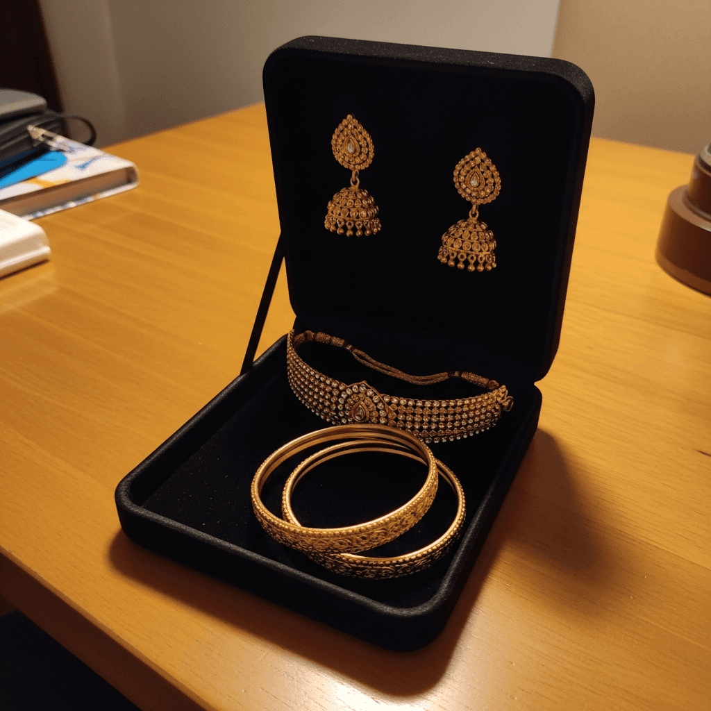Phone snap of bridal jewellery